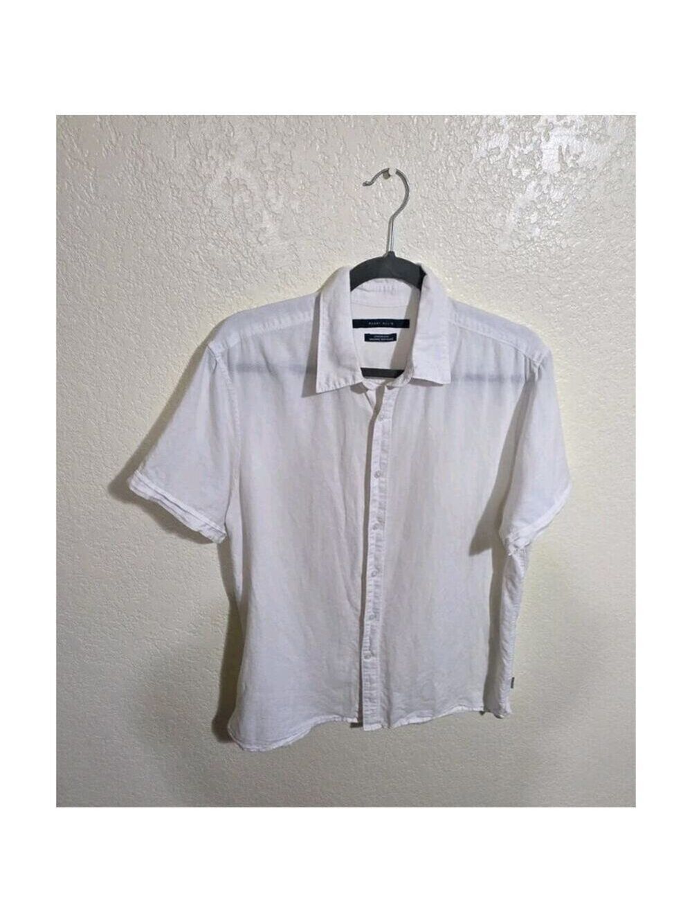 EUC Perry Ellis Mens Linen cotton Button Up Shirt Size M Mens Short Sleeve white